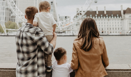 family of four on holiday